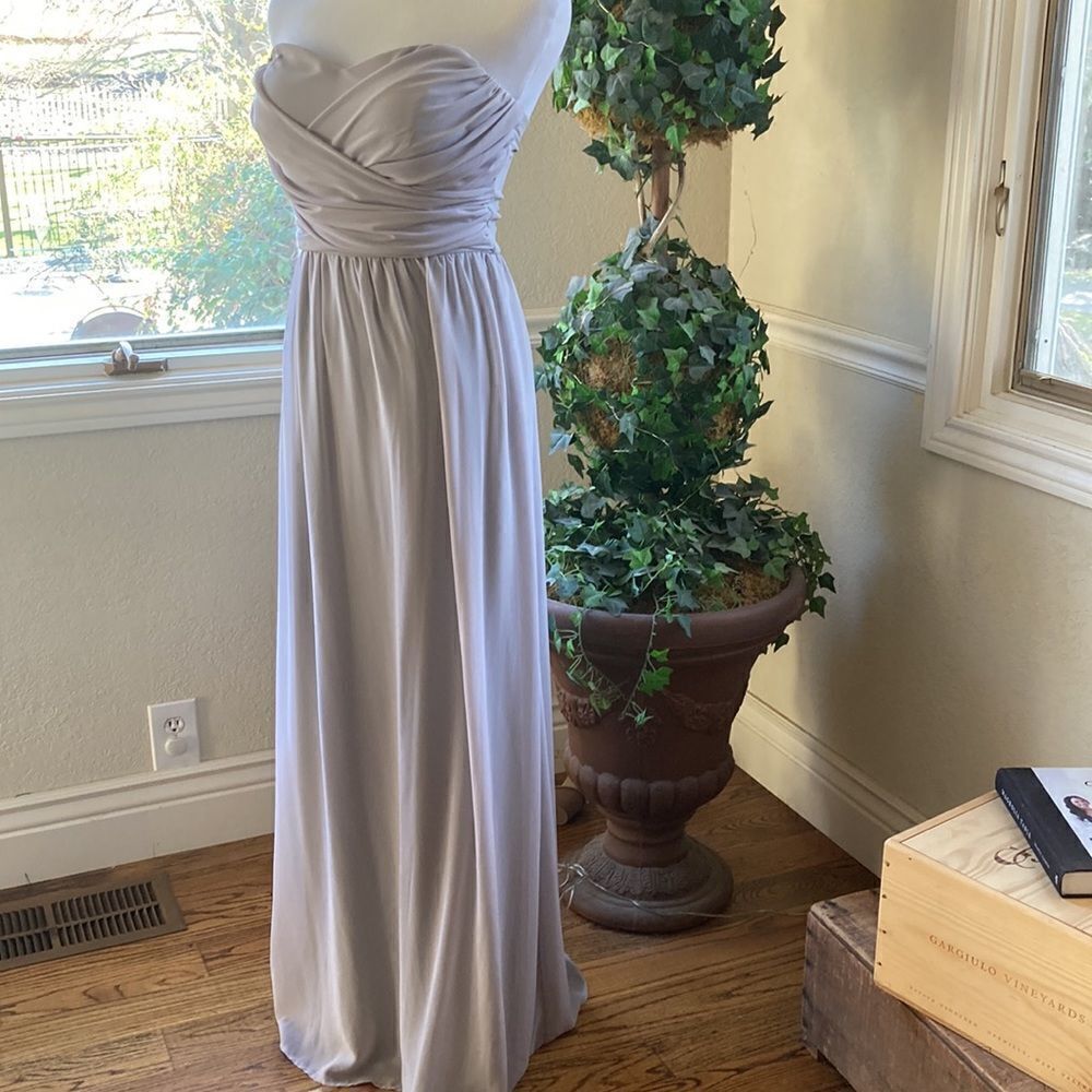 LuLu’s All Afloat Light Grey Strapless Maxi Dress Lulus All Afloat Maxi Dress M